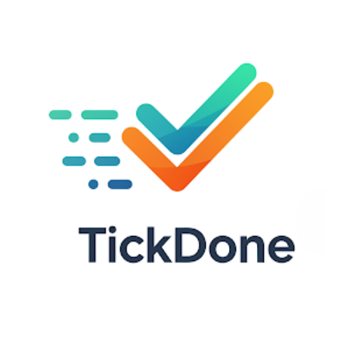 TickDone Logo 2 colourful tick marks, one above the other with the words TickDone underneath